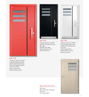 Type 1128 LivingLine – Reflo/Satinato LivingLine Aluminium Clad Wood Door, Sandblasting Strips & Rods, Designer Square Handle, Custom Grey RAL Colors, Advanced Security Lock